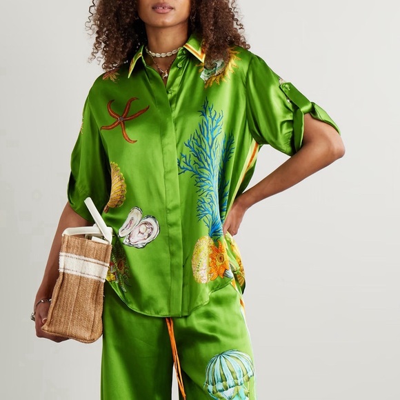Alemais + Sam Pauletto Aquatica silk-satin shirt $470 NEW without tag - Picture 1 of 4